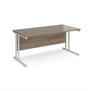 Maestro 25 straight desk 1600mm x 800mm - white cantilever leg frame, Nebraska oak top