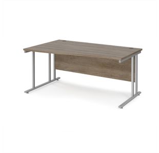 Maestro 25 left hand wave desk 1600mm wide - silver cantilever leg frame, Nebraska oak top