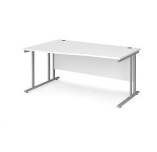Maestro 25 left hand wave desk 1600mm wide - silver cantilever leg frame, white top