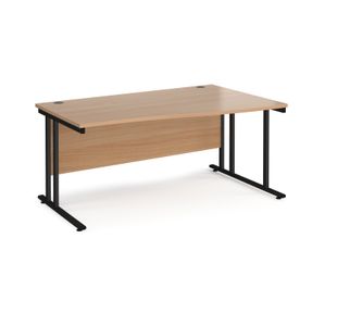 Maestro 25 right hand wave desk 1600mm wide - black cantilever leg frame, beech top