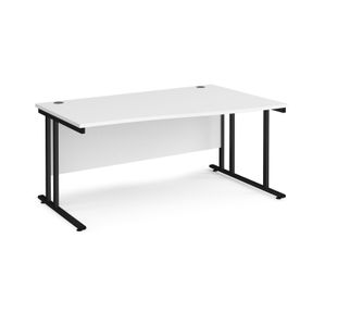 Maestro 25 right hand wave desk 1600mm wide - black cantilever leg frame, white top