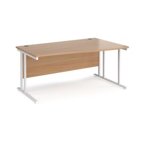 Maestro 25 right hand wave desk 1600mm wide - white cantilever leg frame, beech top
