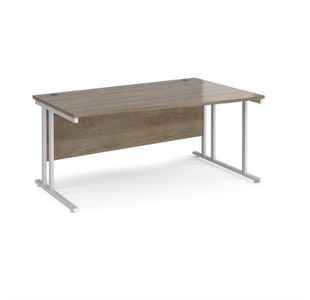 Maestro 25 right hand wave desk 1600mm wide - white cantilever leg frame, Nebraska oak top