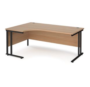 Maestro 25 left hand ergonomic desk 1800mm wide - black cantilever leg frame, beech top