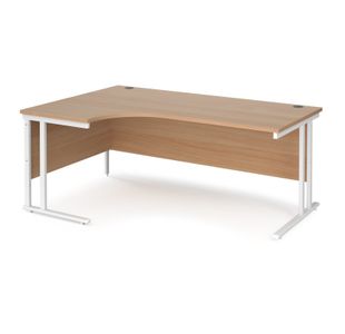 Maestro 25 left hand ergonomic desk 1800mm wide - white cantilever leg frame, beech top