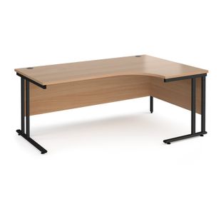 Maestro 25 right hand ergonomic desk 1800mm wide - black cantilever leg frame, beech top