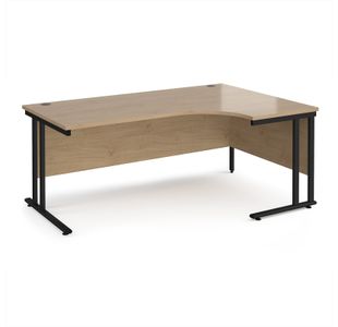 Maestro 25 right hand ergonomic desk 1800mm wide - black cantilever leg frame, Kendal oak top