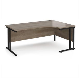 Maestro 25 right hand ergonomic desk 1800mm wide - black cantilever leg frame, Nebraska oak top