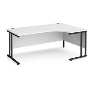 Maestro 25 right hand ergonomic desk 1800mm wide - black cantilever leg frame, white top