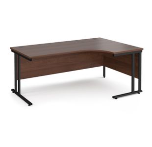 Maestro 25 right hand ergonomic desk 1800mm wide - black cantilever leg frame, walnut top