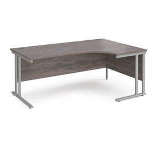 Maestro 25 right hand ergonomic desk 1800mm wide - silver cantilever leg frame, grey oak top