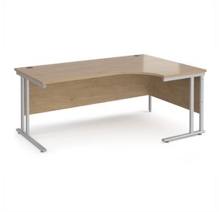 Maestro 25 right hand ergonomic desk 1800mm wide - silver cantilever leg frame, Kendal oak top