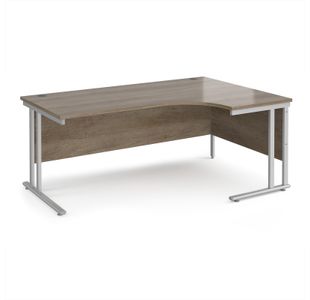 Maestro 25 right hand ergonomic desk 1800mm wide - silver cantilever leg frame, Nebraska oak top