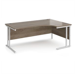 Maestro 25 right hand ergonomic desk 1800mm wide - white cantilever leg frame, Nebraska oak top