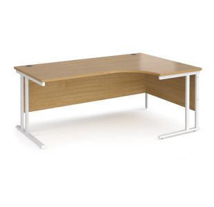 Maestro 25 right hand ergonomic desk 1800mm wide - white cantilever leg frame, oak top
