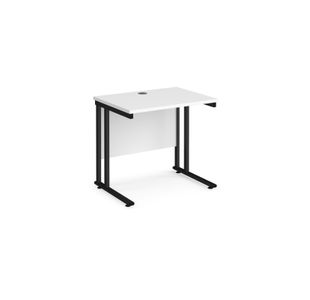 Maestro 25 straight desk 800mm x 600mm - black cantilever leg frame, white top
