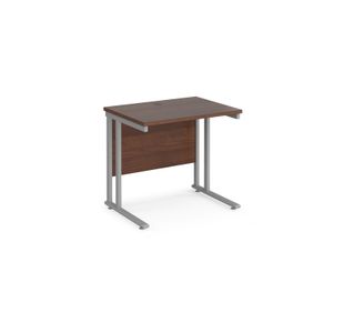 Maestro 25 straight desk 800mm x 600mm - silver cantilever leg frame, walnut top