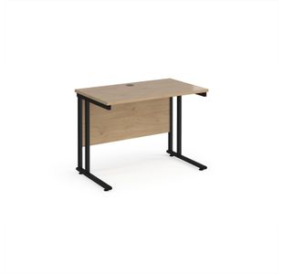 Maestro 25 straight desk 1000mm x 600mm - black cantilever leg frame, Kendal oak top