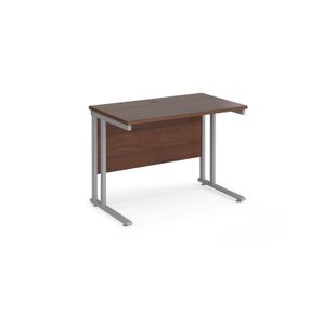 Maestro 25 straight desk 1000mm x 600mm - silver cantilever leg frame, walnut top
