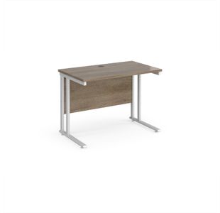 Maestro 25 straight desk 1000mm x 600mm - white cantilever leg frame, Nebraska oak top
