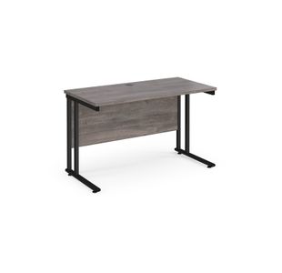 Maestro 25 straight desk 1200mm x 600mm - black cantilever leg frame, grey oak top