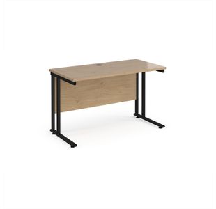 Maestro 25 straight desk 1200mm x 600mm - black cantilever leg frame, Kendal oak top