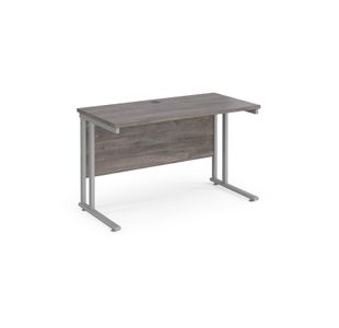 Maestro 25 straight desk 1200mm x 600mm - silver cantilever leg frame, grey oak top