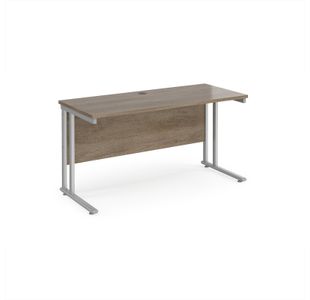 Maestro 25 straight desk 1400mm x 600mm - silver cantilever leg frame, Nebraska oak top