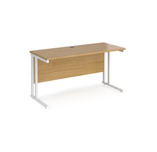 Maestro 25 straight desk 1400mm x 600mm - white cantilever leg frame, oak top