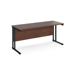 Maestro 25 straight desk 1600mm x 600mm - black cantilever leg frame, walnut top