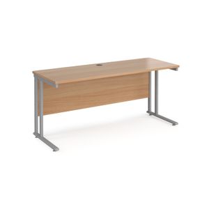 Maestro 25 straight desk 1600mm x 600mm - silver cantilever leg frame, beech top
