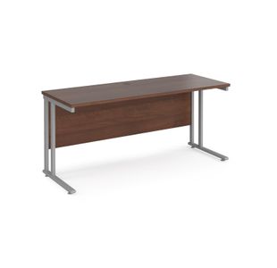 Maestro 25 straight desk 1600mm x 600mm - silver cantilever leg frame, walnut top