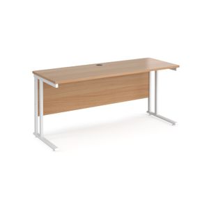 Maestro 25 straight desk 1600mm x 600mm - white cantilever leg frame, beech top