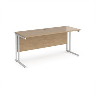 Maestro 25 straight desk 1600mm x 600mm - white cantilever leg frame, Kendal oak top