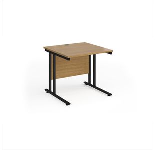 Maestro 25 straight desk 800mm x 800mm - black cantilever leg frame, oak top