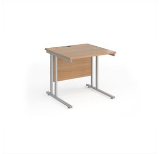 Maestro 25 straight desk 800mm x 800mm - silver cantilever leg frame, beech top