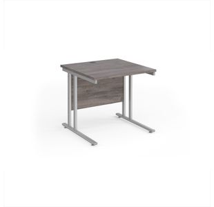Maestro 25 straight desk 800mm x 800mm - silver cantilever leg frame, grey oak top