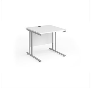 Maestro 25 straight desk 800mm x 800mm - silver cantilever leg frame, white top
