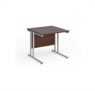 Maestro 25 straight desk 800mm x 800mm - silver cantilever leg frame, walnut top
