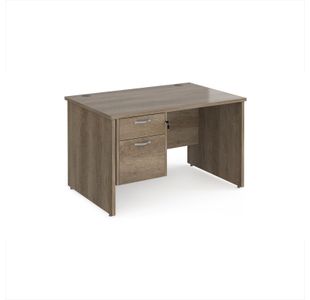 Maestro 25 straight desk 1200mm x 800mm with 2 drawer pedestal - nebraska oak top with panel end leg