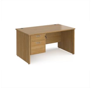 Maestro 25 straight desk 1400mm x 800mm with 2 drawer pedestal - oak top with panel end leg