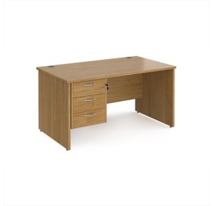 Maestro 25 straight desk 1400mm x 800mm with 3 drawer pedestal - oak top with panel end leg