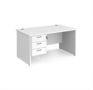 Maestro 25 straight desk 1400mm x 800mm with 3 drawer pedestal - white top with panel end leg