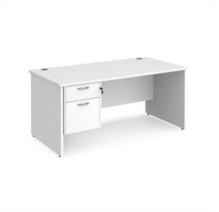 Maestro 25 straight desk 1600mm x 800mm with 2 drawer pedestal - white top with panel end leg