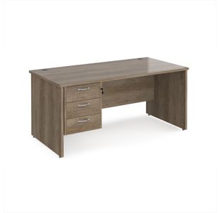 Maestro 25 straight desk 1600mm x 800mm with 3 drawer pedestal - nebraska oak top with panel end leg