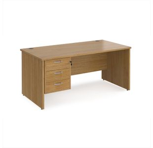 Maestro 25 straight desk 1600mm x 800mm with 3 drawer pedestal - oak top with panel end leg