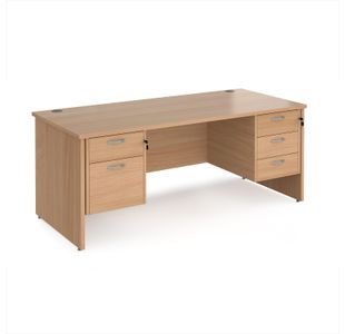 Maestro 25 straight desk 1800mm x 800mm with 2 and 3 drawer pedestals - beech top with panel end leg