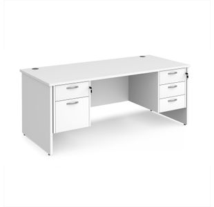 Maestro 25 straight desk 1800mm x 800mm with 2 and 3 drawer pedestals - white top with panel end leg