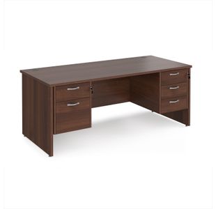 Maestro 25 straight desk 1800mm x 800mm with 2 and 3 drawer pedestals - walnut top with panel end leg