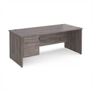 Maestro 25 straight desk 1800mm x 800mm with 2 drawer pedestal - grey oak top with panel end leg